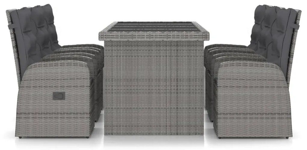 vidaXL Σετ Τραπεζαρίας Εξ. Χώρου 7 τεμ. με Μαξιλάρια Γκρι Συνθ. Ρατάν