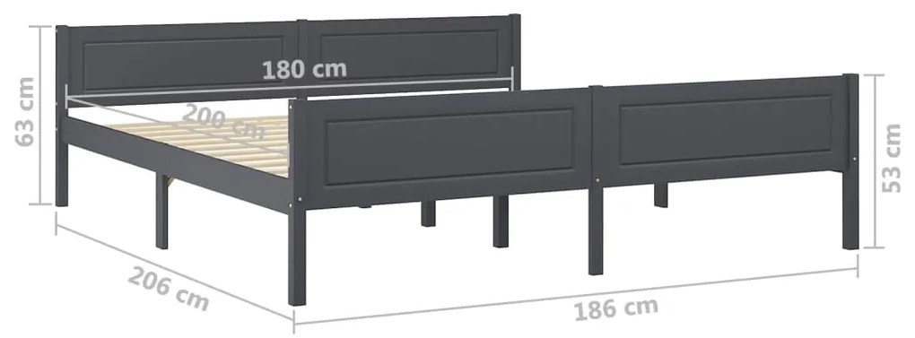 vidaXL Πλαίσιο Κρεβατιού Γκρι 180 x 200 εκ. από Μασίφ Ξύλο Πεύκου