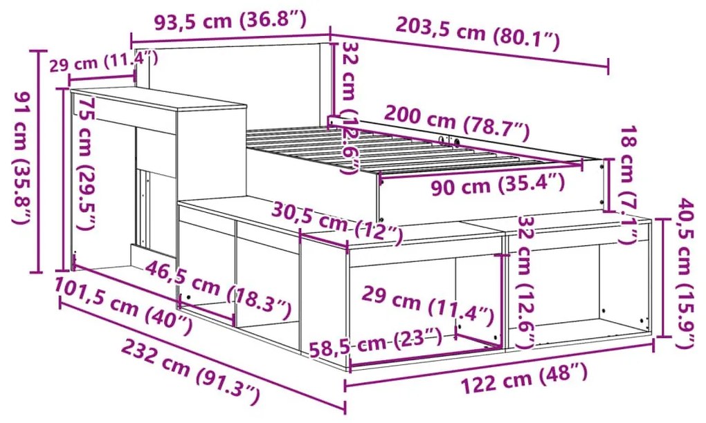 Σκελετός Κρεβ. Χωρίς Στρώμα Καφέ Κεριού 90x200 εκ Μασίφ Πεύκο - Καφέ