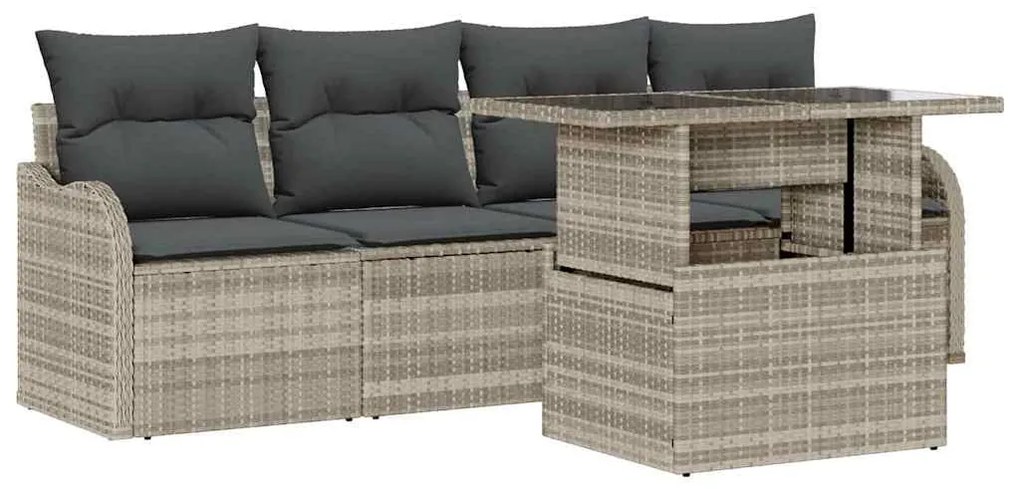 vidaXL Σετ Καναπέ Κήπου με μαξιλάρι 5 pcs Ανοιχτό γκρι Πολυ ράταν
