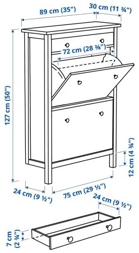 HEMNES παπουτσοθήκη με 2 τμήματα, 89x30x127 cm 201.695.59