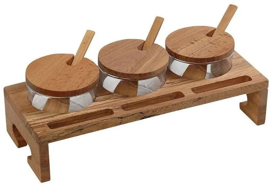 Βάση Μπαχαρικών Με Βαζάκια (Σετ 3Τμχ) KOP113 29x12x9,5cm Natural Espiel Wood, Glass