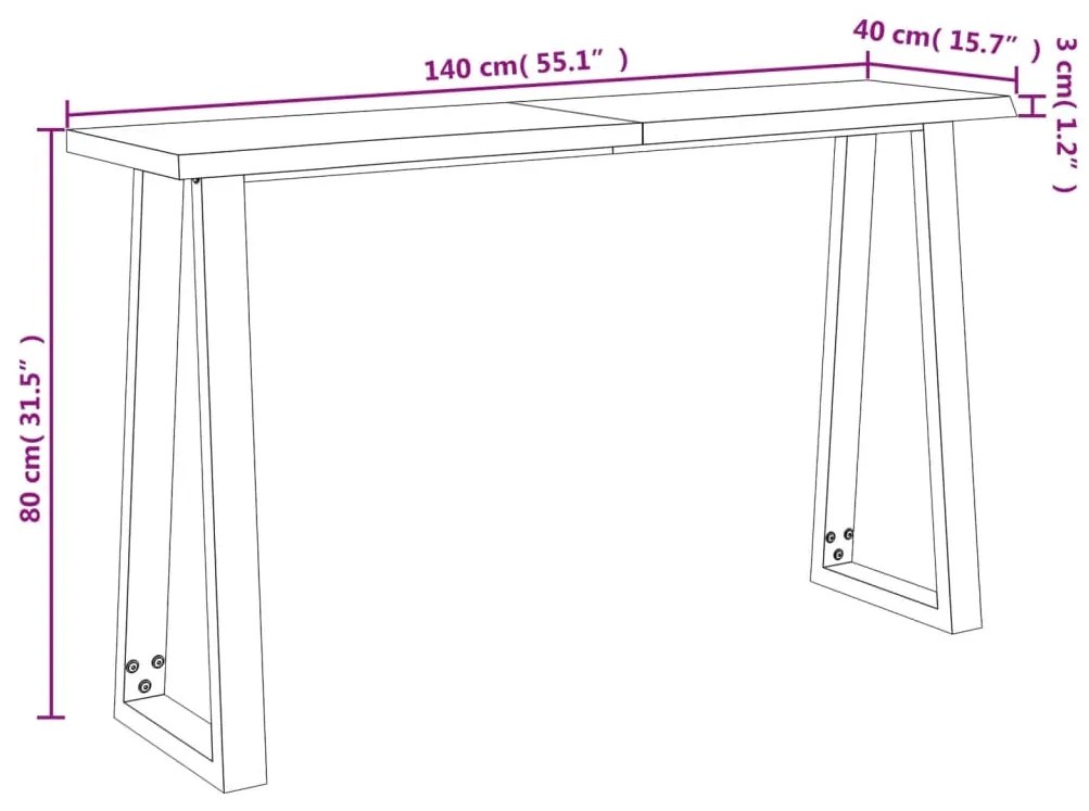 Τραπέζι Κονσόλα με Live Edge 140x40x80 εκ. Μασίφ Ξύλο Ακακίας - Καφέ