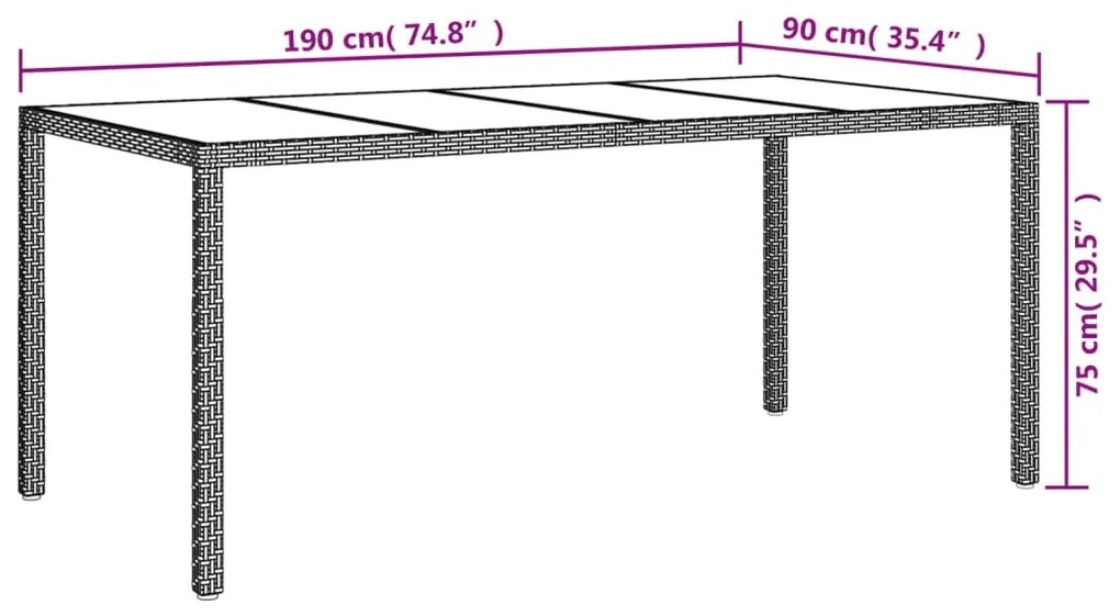 ΤΡΑΠΕΖΙ ΚΗΠΟΥ ΜΑΥΡΟ 190X90X75 ΕΚ. ΨΗΜΕΝΟ ΓΥΑΛΙ/ΣΥΝΘΕΤΙΚΟ ΡΑΤΑΝ 316713