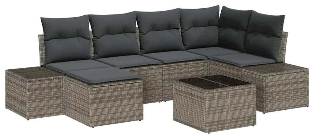vidaXL Σετ Καναπέ Κήπου με μαξιλάρι 7 pcs Γκρι Πολυ ράταν