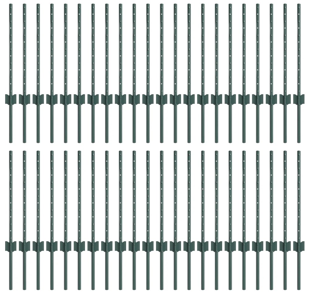 vidaXL Ασημένιοι Πόλοι Φράχτη 44 pcs Πράσινο Large Μέταλλο