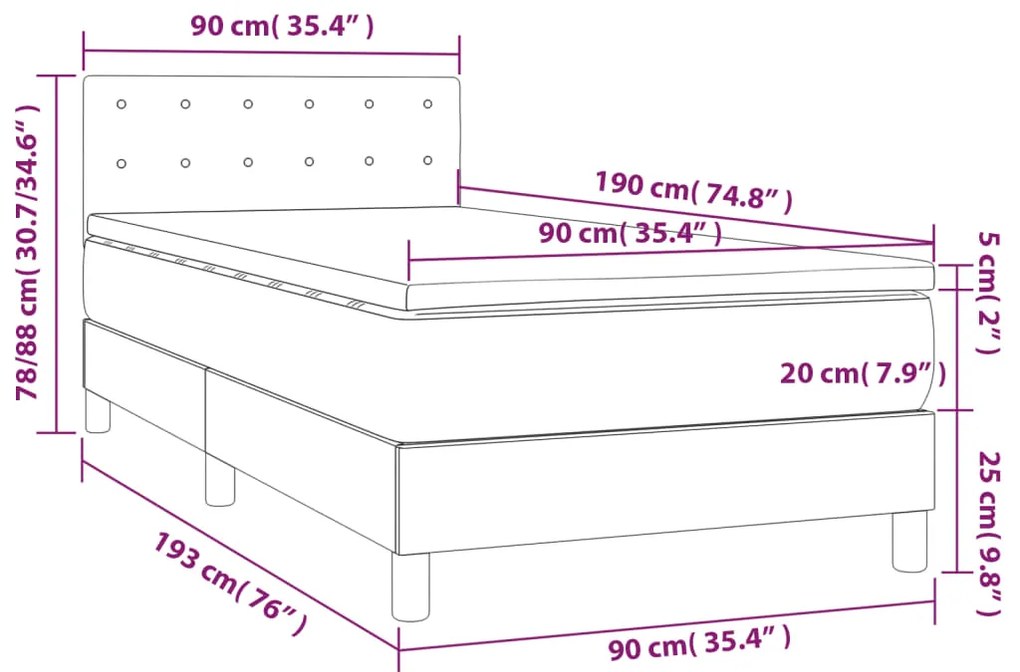vidaXL Κρεβάτι Boxspring με Στρώμα Ροζ 90x190 εκ. Βελούδινο