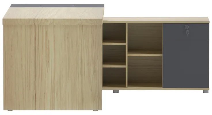 Γραφείο επαγγελματικό Lotus pakoworld με δεξιά γωνία σε φυσική-ανθρακί απόχρωση 180x180x75εκ