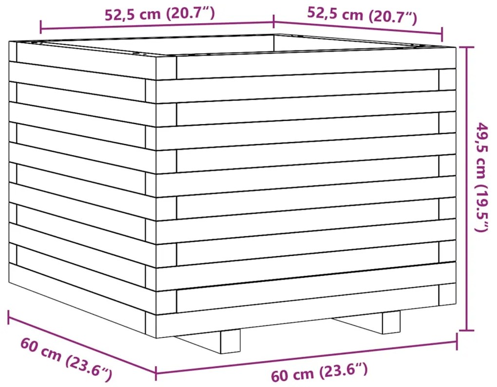 Ζαρντινιέρα Κήπου 60x60x49,5 εκ από Μασίφ Ξύλο Πεύκου - Καφέ