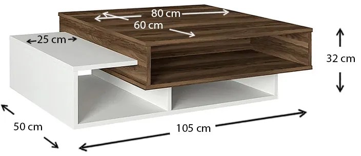 Τραπεζάκι σαλονιού Tab Megapap χρώμα λευκό - καρυδί 105x60x32εκ.