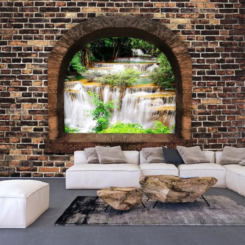 Αυτοκόλλητη φωτοταπετσαρία - Stony Window: Waterfalls - 245x175