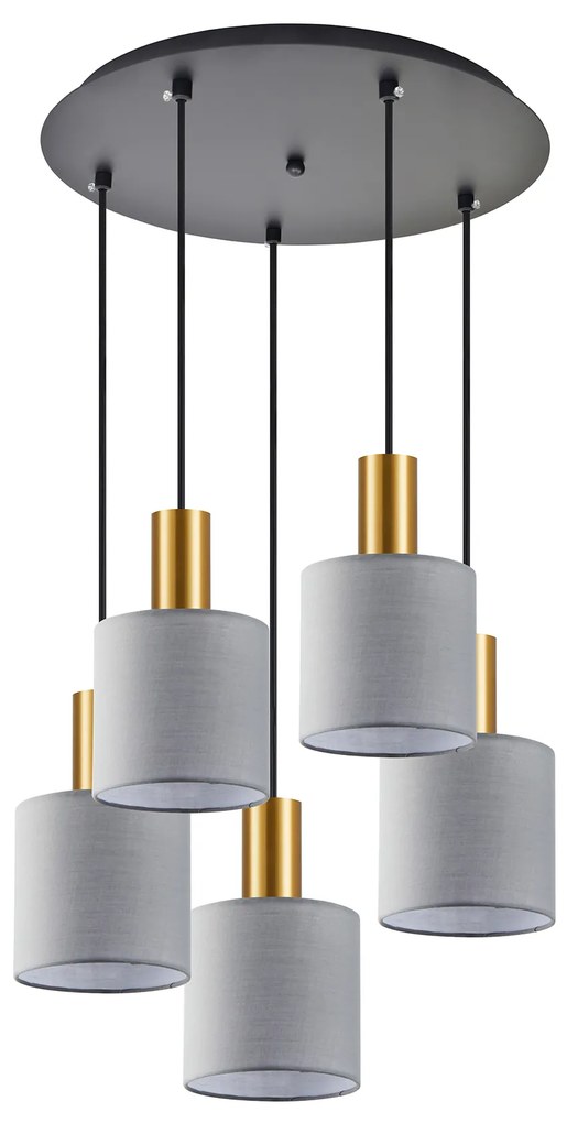 Φωτιστικό Οροφής  SE21-GM-4-5BL-SH2 ADEPT TUBE Gold Matt Pendant Grey Fabric Shade+ - 77-8608 - 51W - 100W - 77-8608