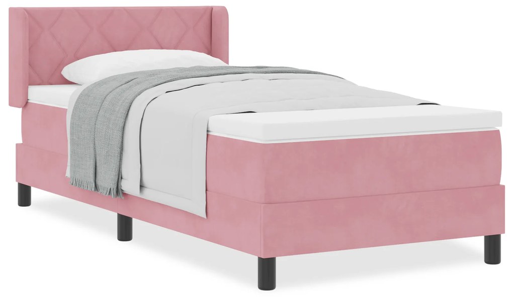 vidaXL Κρεβάτι Box Spring με Στρώμα Ροζ 90x200 εκ Βελούδο