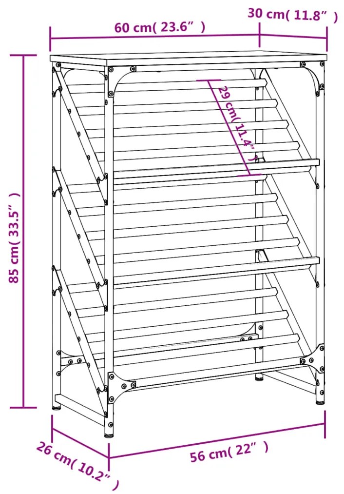 Παπουτσοθήκη Γκρι Sonoma 60x30x85 εκ. από Επεξεργασμένο Ξύλο - Γκρι