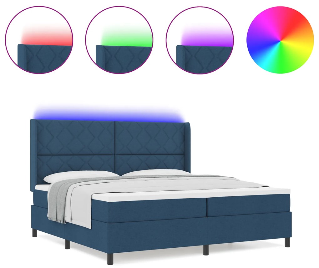 vidaXL Κρεβάτι με Ελατήρια και Στρώμα & LED σε Μπλε χρώμα, 200x200 εκ. από Ύφασμα