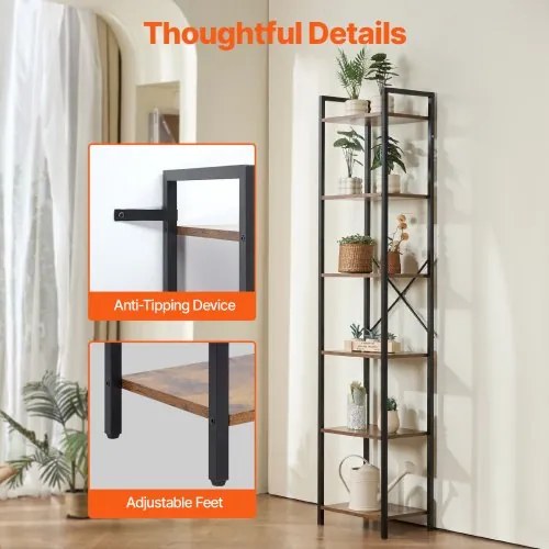 VEVOR Metal Bookshelf Rustic Bookshelf 6-Tier for Living room Bedroom &amp; Office