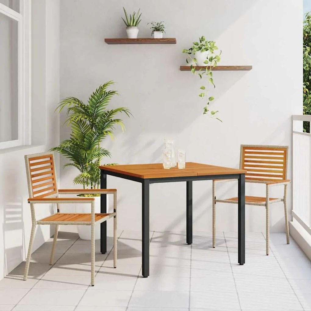 vidaXL Σέτ φαγητού για κήπο 3 pcs Μπεζ, Καφέ 90 x 90 x 75 cm