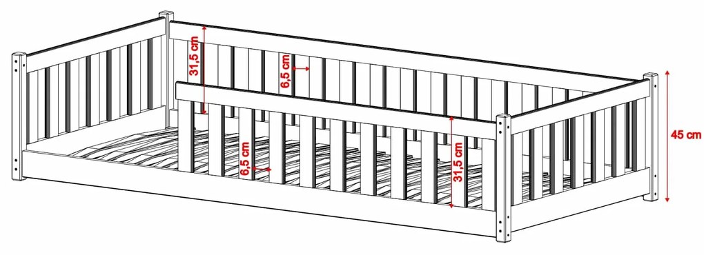 Kρεβάτι Montessori Bella με κάθετα Κάγκελα  από μασίφ ξύλο White  120×200cm (Δώρο 10% έκπτωση στο Στρώμα)