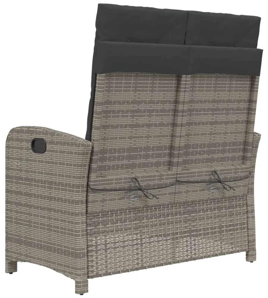 vidaXL Πάγκος Κήπου Ανακλινόμενος Γκρι Συνθετικό Ρατάν με Μαξιλάρια