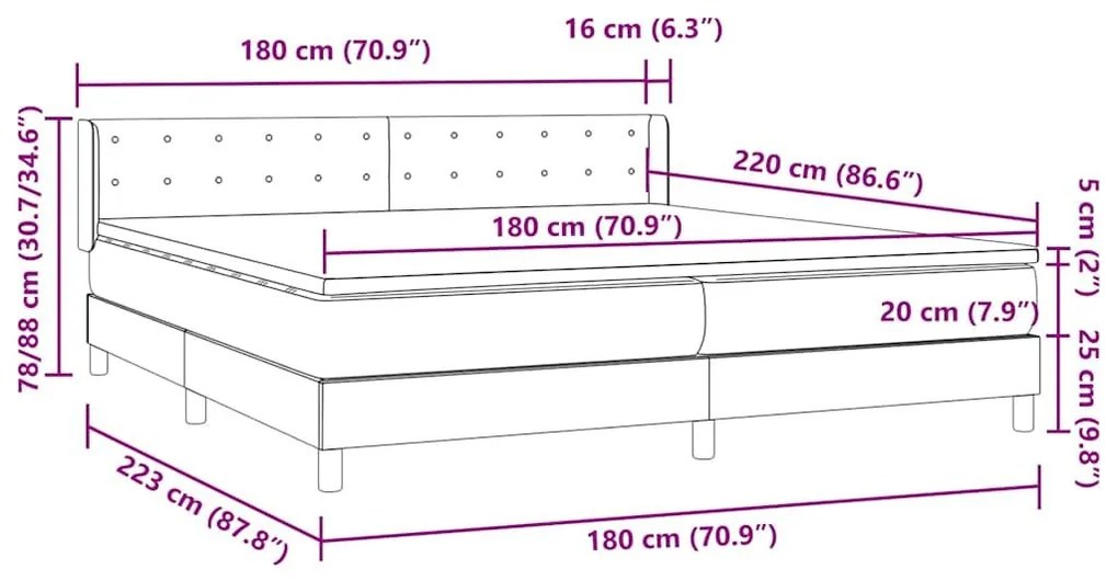 Box Spring Κρεβάτι με στρώμα Σκούρο γκρι 180x220 εκ. Βελούδινο - Γκρι