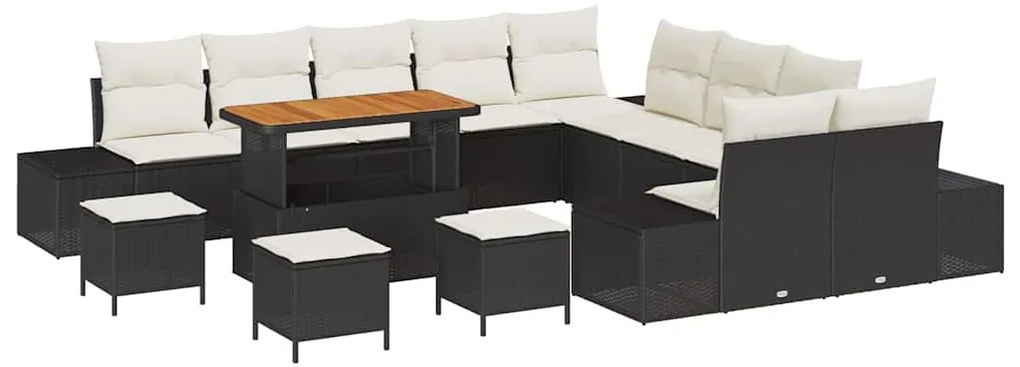 vidaXL Σετ Καναπέ Κήπου με μαξιλάρι 14 pcs Μαύρο Πολυ ράταν