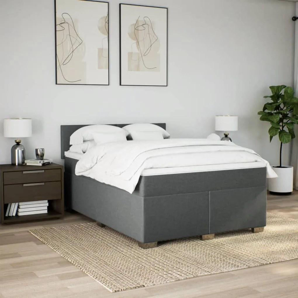 Κρεβάτι Boxspring με Στρώμα Σκούρο Γκρι 160x200 εκ Υφασμάτινο - Γκρι