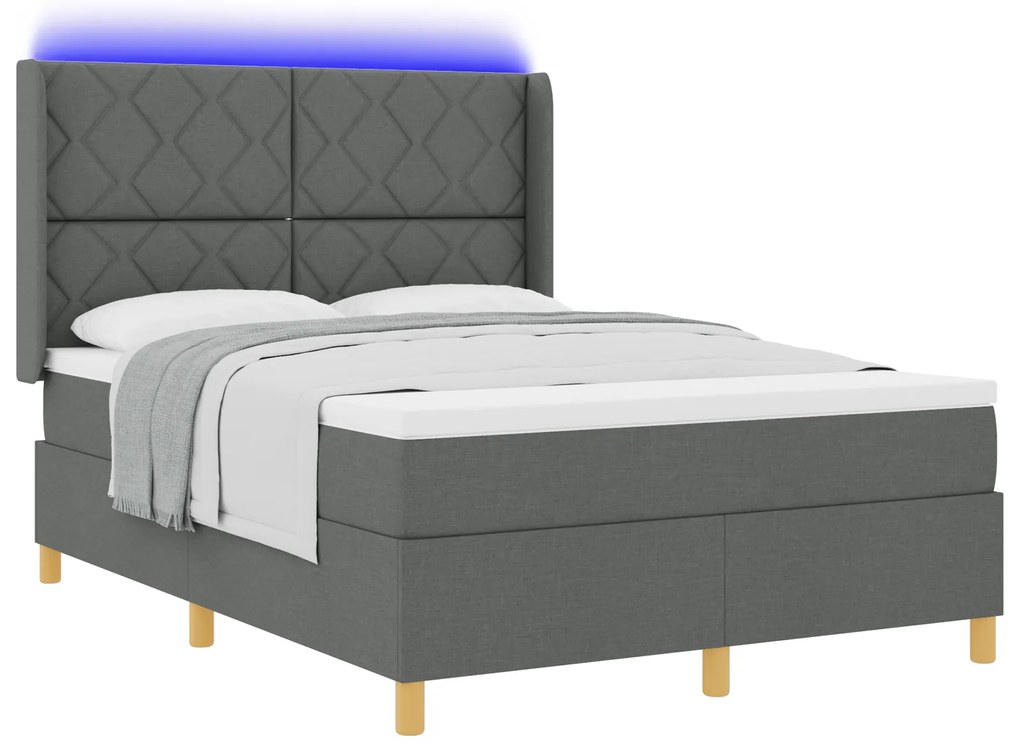 vidaXL Στρώμα κρεβατιού με ματress & LED Σκούρο Γκρι 160x200 εκ. Υφασμά