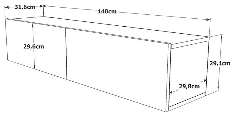 Έπιπλο τηλεόρασης επιτοίχιο Dello oak 140x31,5x29,5εκ 140x31.5x29.5 εκ.