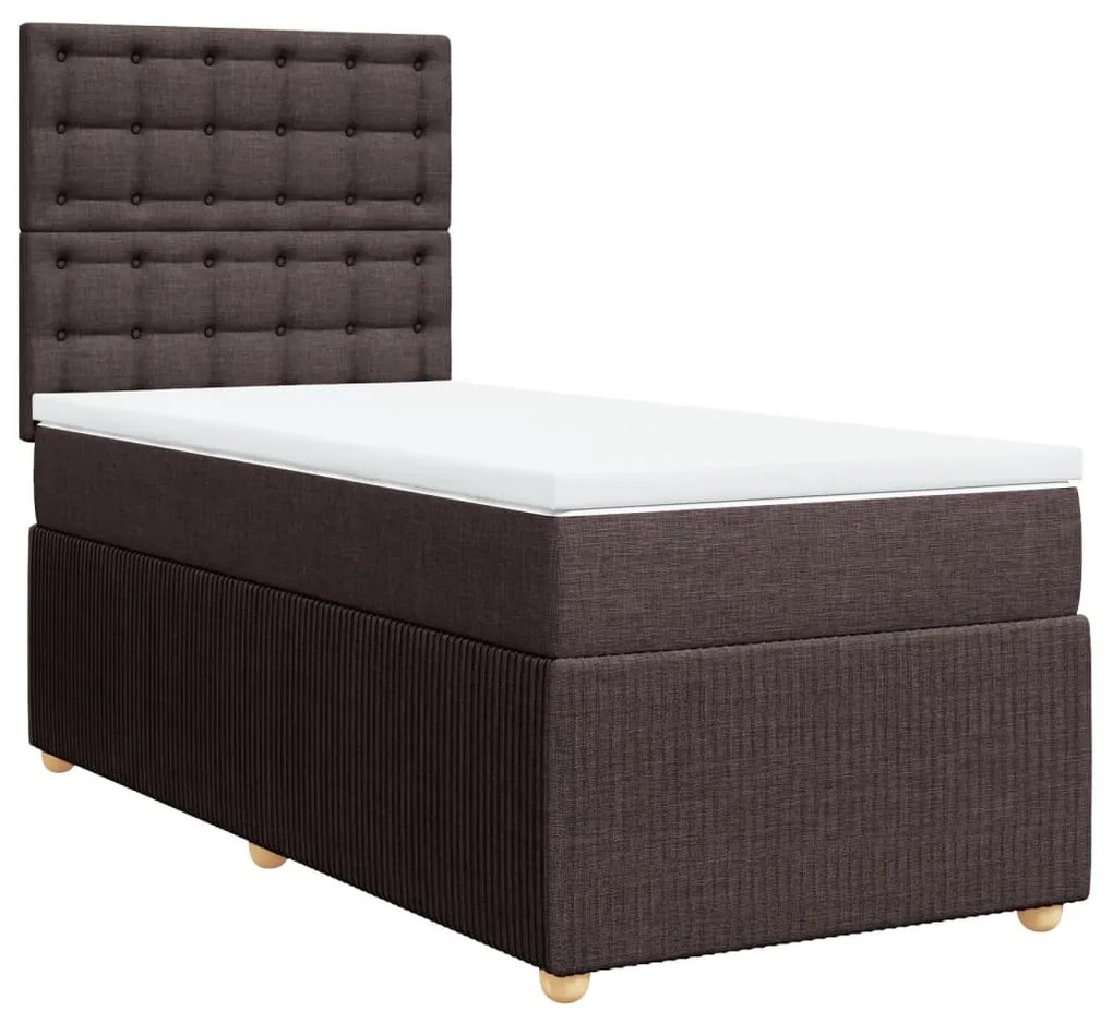 vidaXL Κρεβάτι Boxspring με Στρώμα Σκούρο Καφέ 90x190 εκ. Υφασμάτινο