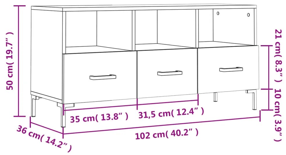 Έπιπλο Τηλεόρασης Γυαλ. Λευκό 102x36x50 εκ. Επεξεργασμένο Ξύλο - Λευκό