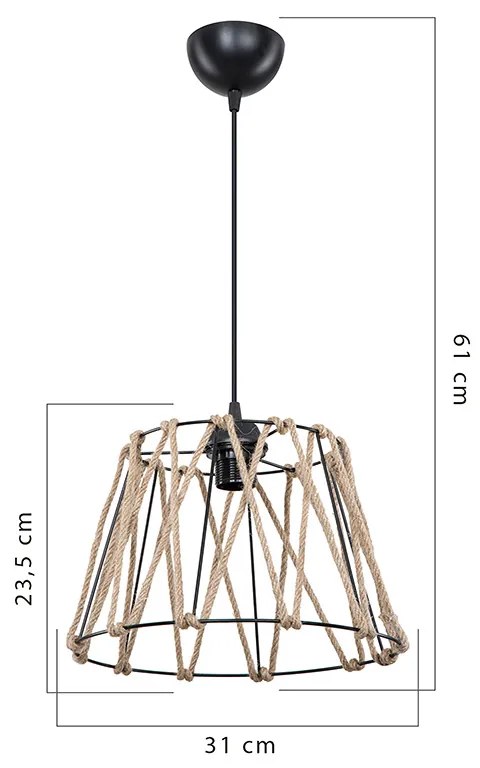 Φωτιστικό οροφής μονόφωτο PWL-1160 pakoworld E27 μαύρο-σχοινί 31x23.5εκ (1 τεμάχια)