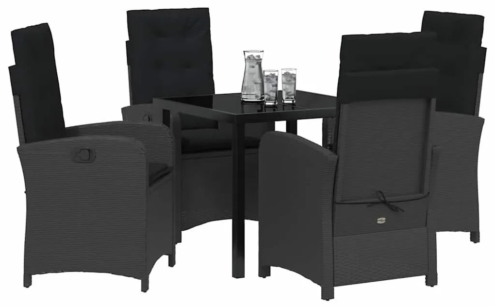 vidaXL Σέτ φαγητού για κήπο 5 pcs Μαύρο συνθετικό ρατάν