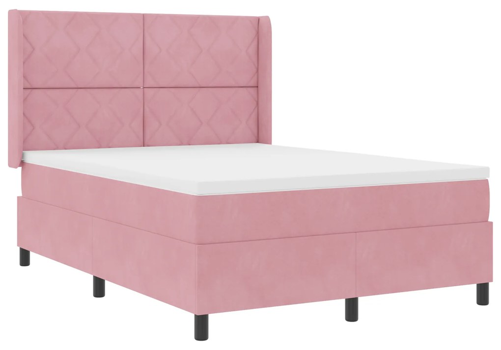 vidaXL κρεβάτι box spring με στρώμα & LED Ροζ 140x200 εκ Βελούδο