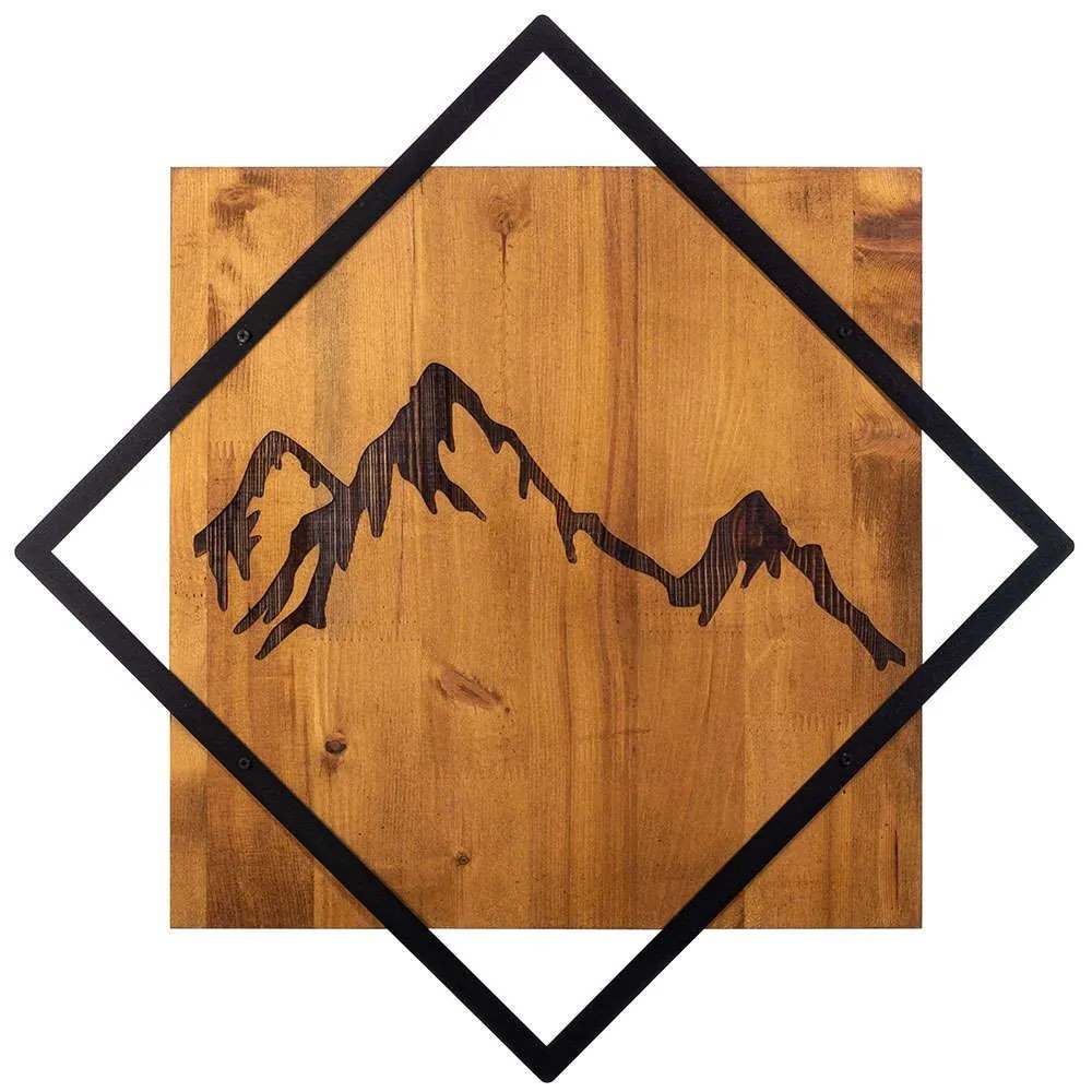 Διακοσμητικό Τοίχου Mountain 899SKL2129 54x54cm Walnut-Black Wallity Μέταλλο,Ξύλο