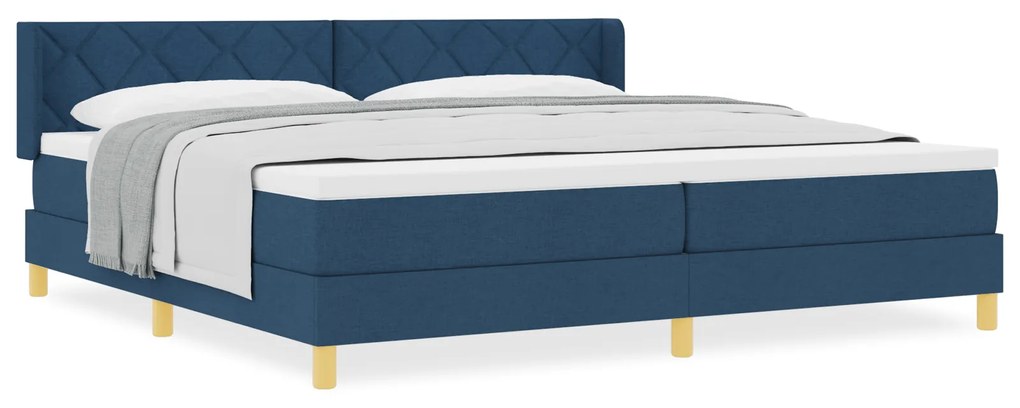 vidaXL Κρεβάτι Box Spring με Στρώμα Μπλε, 200 x 200 cm, Υφασμάτινο