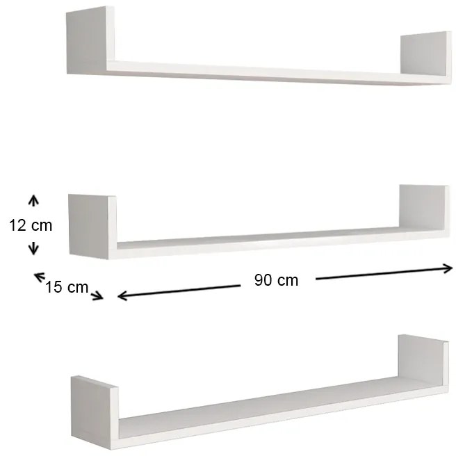 Ραφιέρα τοίχου Tyrion Megapap 3 τεμαχίων χρώμα λευκό 90x15x12εκ.
