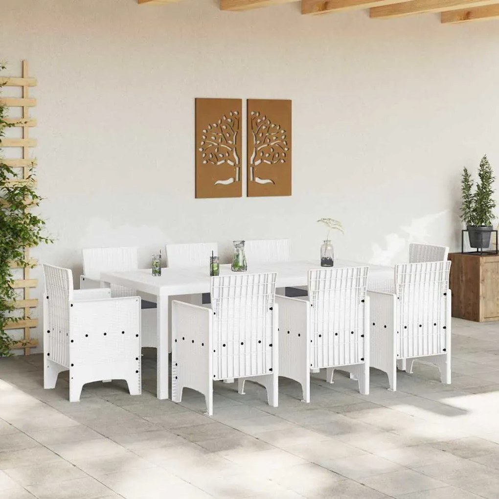 vidaXL Σέτ φαγητού για κήπο 9 pcs Λευκό Rattan Polt