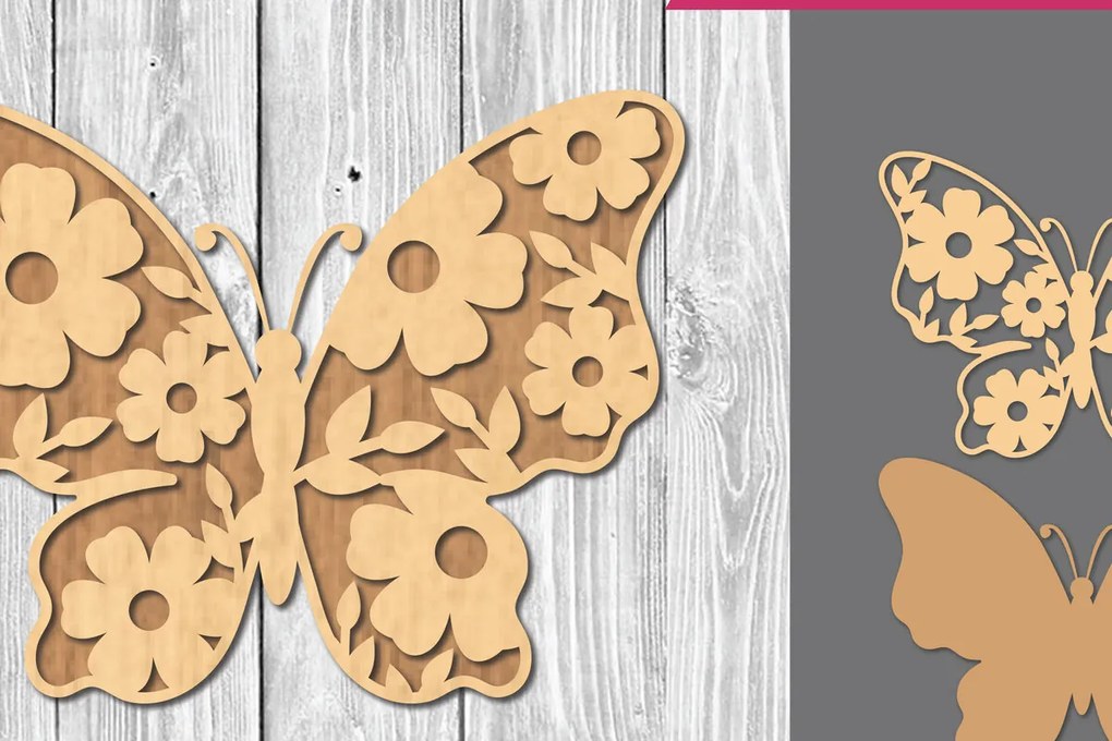 Σετ των 2 Intra απο ξύλο plywood  Χρώμα wenge 3mm-4mm πάχος - Διακόσμηση με πεταλούδα λουλουδιών Δίασταση 20x20 cm INTRAFABR-107256377