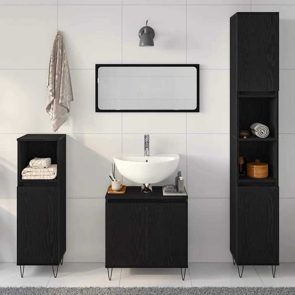 vidaXL Σετ Επίπλων Μπάνιου με πόρτα 3 pcs Μαύρη Οξυά 30 x 30 x 190 εκ