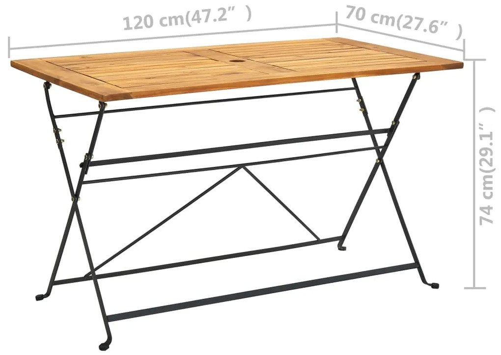 vidaXL Τραπέζι Κήπου Πτυσσόμενο 120 x 70 x 74 εκ. Μασίφ Ξύλο Ακακίας