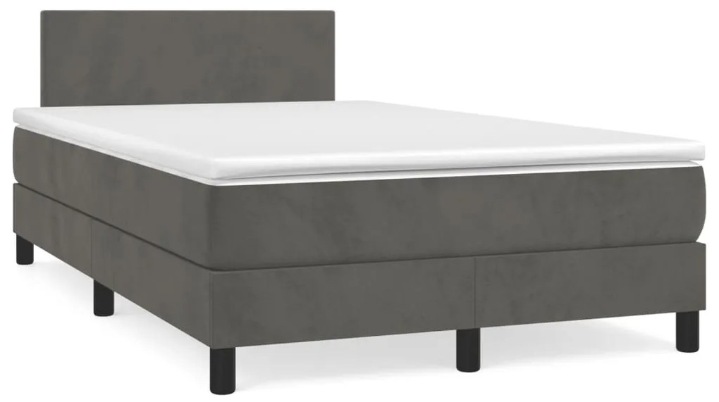 vidaXL Κρεβάτι Boxspring με Στρώμα Σκούρο Γκρι 120x190 εκ. Βελούδινο