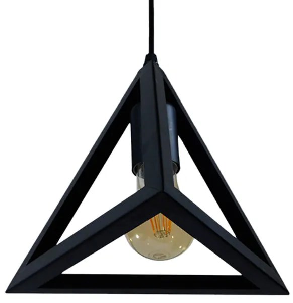 GloboStar® TRIANGLE 01063 Μοντέρνο Κρεμαστό Φωτιστικό Οροφής Μονόφωτο 1 x E27 Μαύρο Μεταλλικό Πλέγμα Φ25 x Y21cm