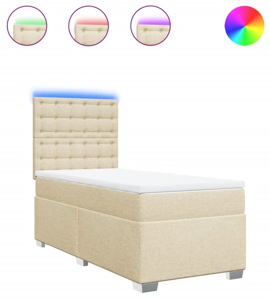 vidaXL Κρεβάτι Boxspring με Στρώμα Κρεμ 100 x 200 εκ. Υφασμάτινο