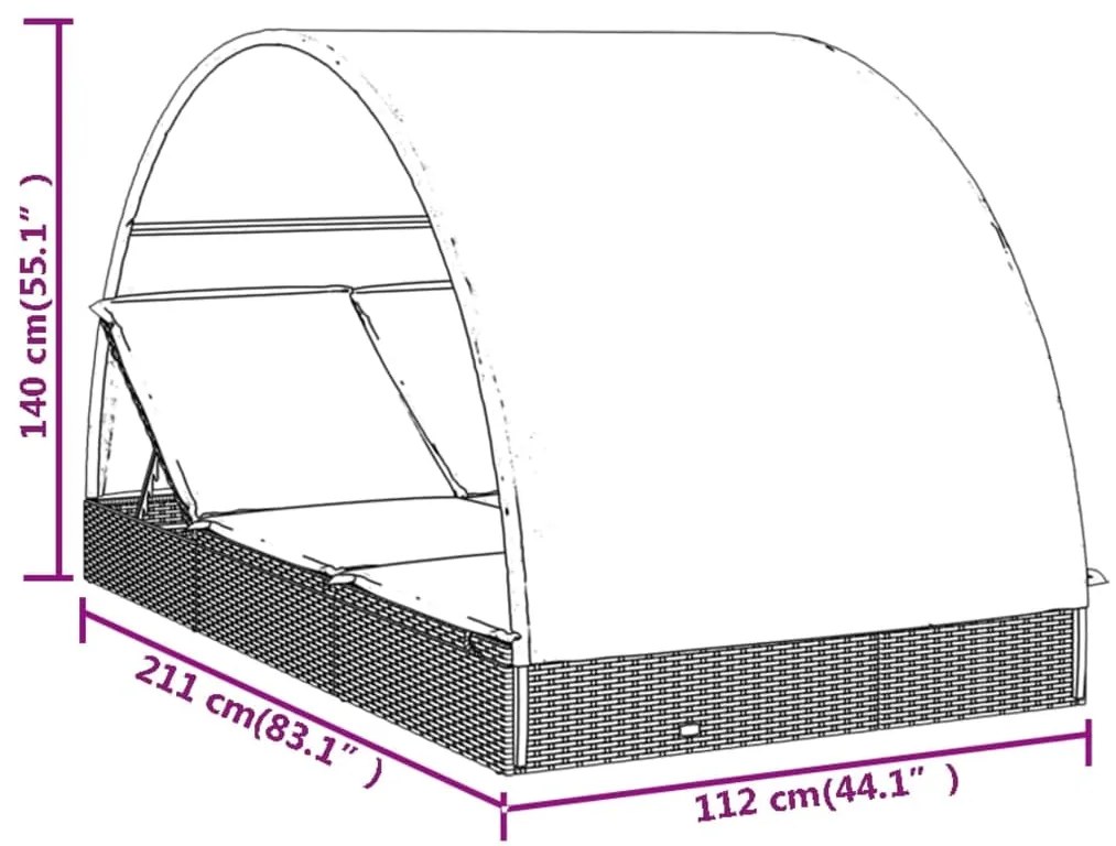 Ξαπλώστρα 2 Ατόμων Στρογγ Οροφή Μαύρη 211x111x140εκ Συνθ. Ρατάν - Μαύρο