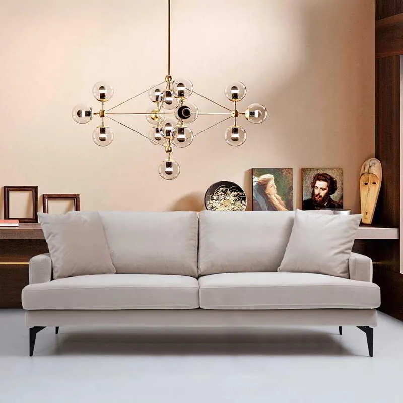 Καναπές 2θέσιος Fortune pakoworld βελούδο μπεζ-μαύρο 175x90x88εκ