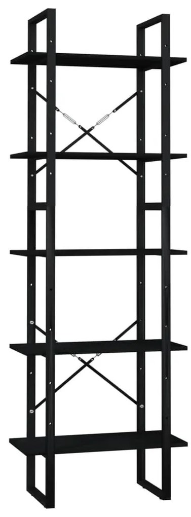 vidaXL Βιβλιοθήκη με 5 Ράφια Μαύρη 60 x 30 x 175 εκ. από Ξύλο Πεύκου