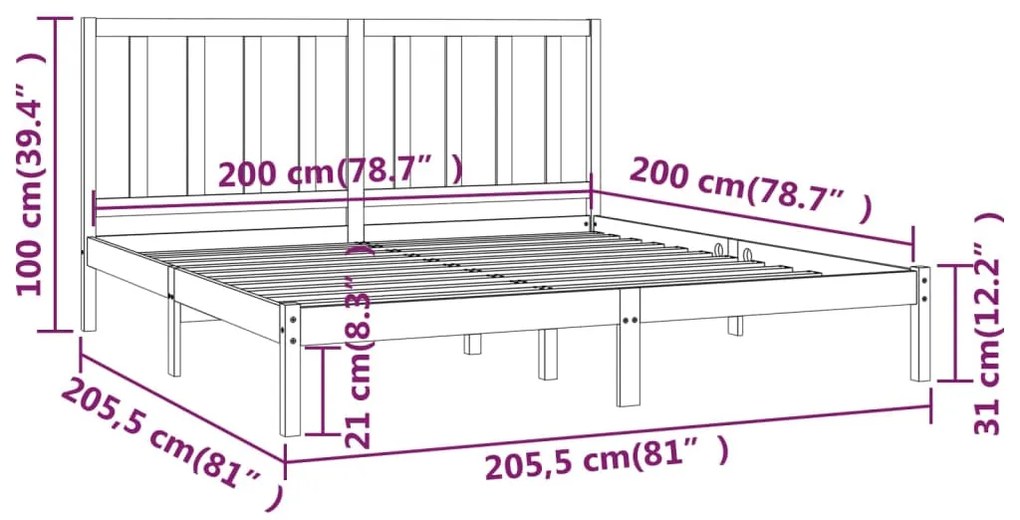 vidaXL Πλαίσιο Κρεβατιού Καφέ Μελί 200 x 200 εκ. από Μασίφ Ξύλο Πεύκου