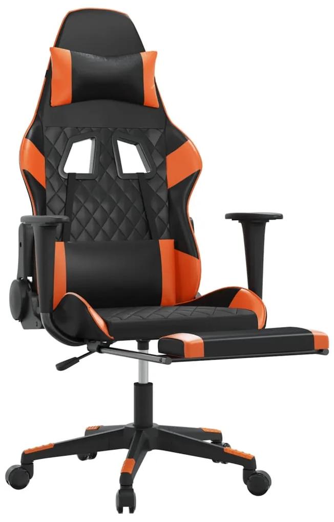 vidaXL Καρέκλα Gaming Μασάζ Υποπόδιο Μαύρο/Πορτοκαλί Συνθετικό Δέρμα
