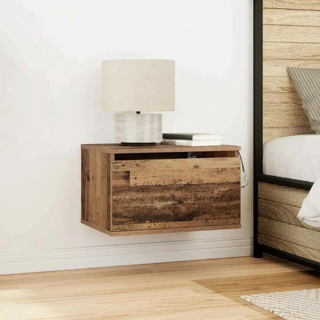 vidaXL Τοίχου κομοδίνο με συρτάρι 2 pcs Παλαιό ξύλο 50 x 36 x 30 εκ