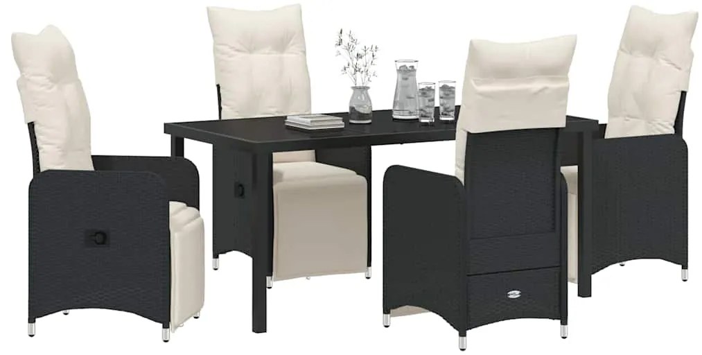 vidaXL Σέτ φαγητού για κήπο με μαξιλάρι 5 pcs Μαύρο Πολυ ράταν